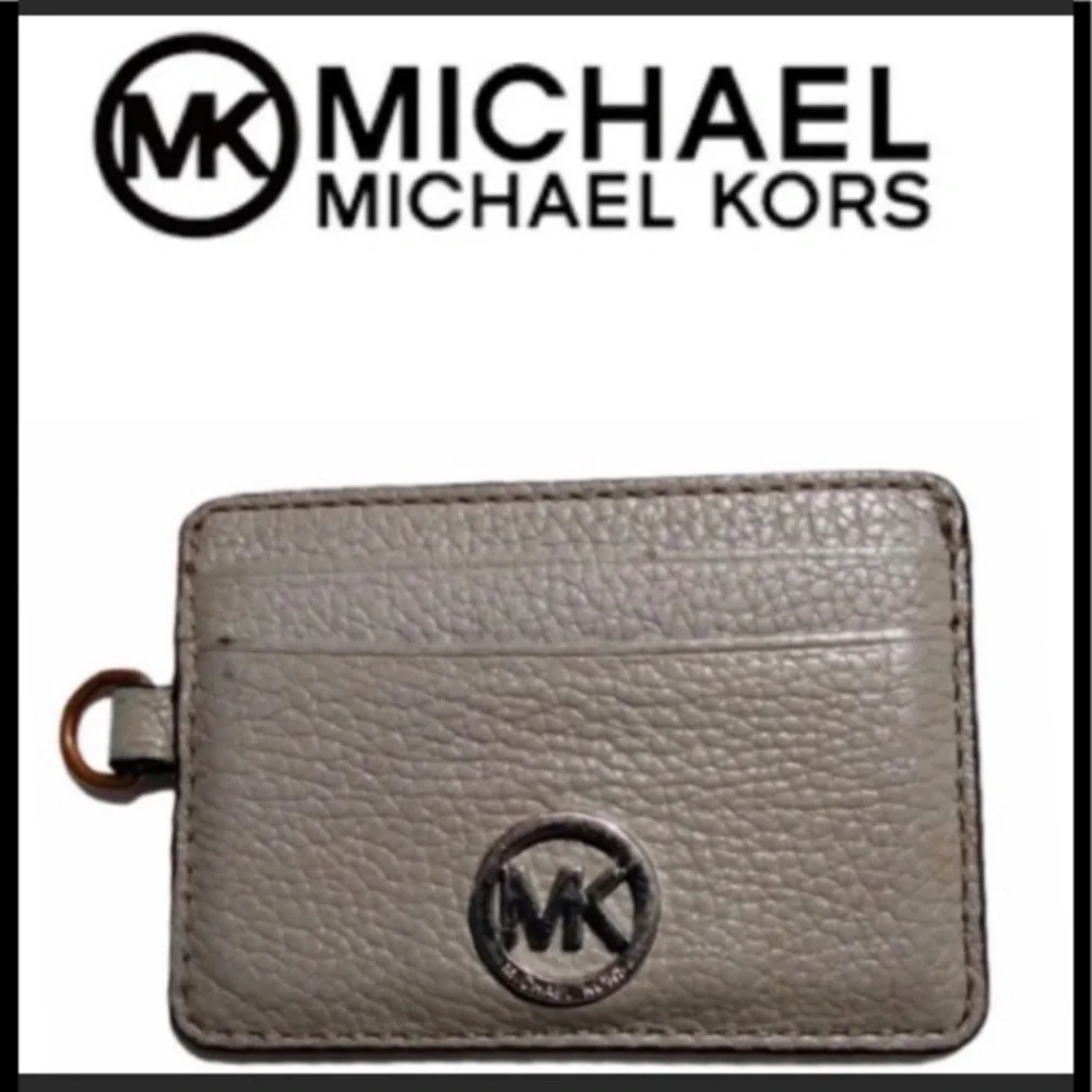 Michael Kors Leather Card ID Holder Case Wallet Gray Lanyard Bags Accessories